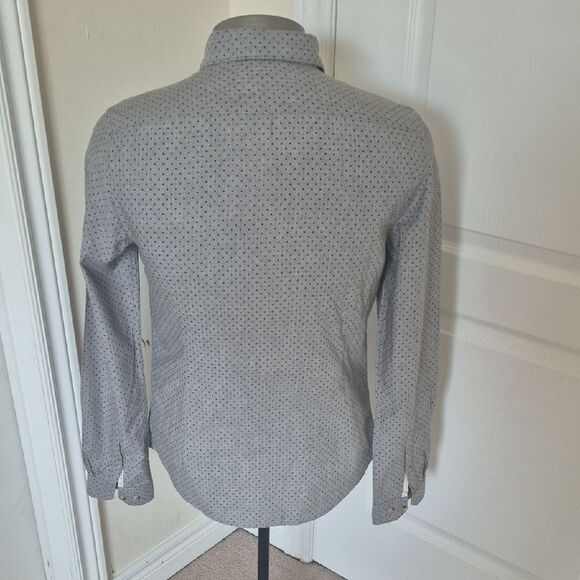 Ben Sherman Soho Slim Fit Charcoal Polka Dot Button Down Shirt - Picture 3 of 16